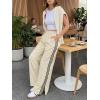 imageCicy Bell Womens Palazzo Striped Pants Wide Leg High Waisted Baggy Business Casual Side Split Elastic Y2K Lounge TrousersApricot
