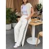 imageCicy Bell Womens Palazzo Striped Pants Wide Leg High Waisted Baggy Business Casual Side Split Elastic Y2K Lounge TrousersWhite