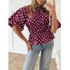 imageCicy Bell Womens Polka Dots Peplum Tops Summer Puff Short Sleeve Round Neck Blouses Trendy Casual ShirtsWine Red