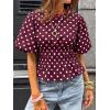imageCicy Bell Womens Polka Dots Peplum Tops Summer Puff Short Sleeve Round Neck Blouses Trendy Casual ShirtsWine Red