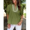 imageCicy Bell Womens Puff Short Sleeve Blouses Summer Casual Dressy Embroidered V Neck Tops Loose Fit Tee ShirtsArmy Green