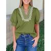 imageCicy Bell Womens Puff Short Sleeve Blouses Summer Casual Dressy Embroidered V Neck Tops Loose Fit Tee ShirtsArmy Green