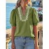 imageCicy Bell Womens Puff Short Sleeve Blouses Summer Casual Dressy Embroidered V Neck Tops Loose Fit Tee ShirtsArmy Green