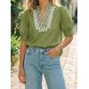 imageCicy Bell Womens Puff Short Sleeve Blouses Summer Casual Dressy Embroidered V Neck Tops Loose Fit Tee ShirtsArmy Green