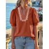 imageCicy Bell Womens Puff Short Sleeve Blouses Summer Casual Dressy Embroidered V Neck Tops Loose Fit Tee ShirtsBrick Red
