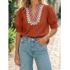 imageCicy Bell Womens Puff Short Sleeve Blouses Summer Casual Dressy Embroidered V Neck Tops Loose Fit Tee ShirtsBrick Red