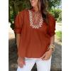 imageCicy Bell Womens Puff Short Sleeve Blouses Summer Casual Dressy Embroidered V Neck Tops Loose Fit Tee ShirtsBrick Red