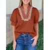 imageCicy Bell Womens Puff Short Sleeve Blouses Summer Casual Dressy Embroidered V Neck Tops Loose Fit Tee ShirtsBrick Red
