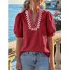 imageCicy Bell Womens Puff Short Sleeve Blouses Summer Casual Dressy Embroidered V Neck Tops Loose Fit Tee ShirtsBurgundy