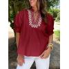imageCicy Bell Womens Puff Short Sleeve Blouses Summer Casual Dressy Embroidered V Neck Tops Loose Fit Tee ShirtsBurgundy