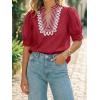 imageCicy Bell Womens Puff Short Sleeve Blouses Summer Casual Dressy Embroidered V Neck Tops Loose Fit Tee ShirtsBurgundy