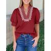 imageCicy Bell Womens Puff Short Sleeve Blouses Summer Casual Dressy Embroidered V Neck Tops Loose Fit Tee ShirtsBurgundy
