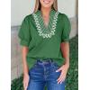 imageCicy Bell Womens Puff Short Sleeve Blouses Summer Casual Dressy Embroidered V Neck Tops Loose Fit Tee ShirtsDark Green