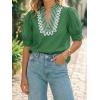imageCicy Bell Womens Puff Short Sleeve Blouses Summer Casual Dressy Embroidered V Neck Tops Loose Fit Tee ShirtsDark Green