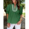 imageCicy Bell Womens Puff Short Sleeve Blouses Summer Casual Dressy Embroidered V Neck Tops Loose Fit Tee ShirtsDark Green