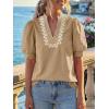imageCicy Bell Womens Puff Short Sleeve Blouses Summer Casual Dressy Embroidered V Neck Tops Loose Fit Tee ShirtsKhaki