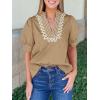 imageCicy Bell Womens Puff Short Sleeve Blouses Summer Casual Dressy Embroidered V Neck Tops Loose Fit Tee ShirtsKhaki