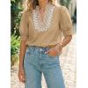 imageCicy Bell Womens Puff Short Sleeve Blouses Summer Casual Dressy Embroidered V Neck Tops Loose Fit Tee ShirtsKhaki