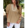 imageCicy Bell Womens Puff Short Sleeve Blouses Summer Casual Dressy Embroidered V Neck Tops Loose Fit Tee ShirtsKhaki