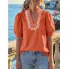 imageCicy Bell Womens Puff Short Sleeve Blouses Summer Casual Dressy Embroidered V Neck Tops Loose Fit Tee ShirtsOrange