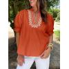 imageCicy Bell Womens Puff Short Sleeve Blouses Summer Casual Dressy Embroidered V Neck Tops Loose Fit Tee ShirtsOrange