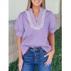 imageCicy Bell Womens Puff Short Sleeve Blouses Summer Casual Dressy Embroidered V Neck Tops Loose Fit Tee ShirtsPale Purple