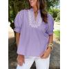 imageCicy Bell Womens Puff Short Sleeve Blouses Summer Casual Dressy Embroidered V Neck Tops Loose Fit Tee ShirtsPale Purple