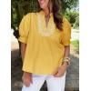 imageCicy Bell Womens Puff Short Sleeve Blouses Summer Casual Dressy Embroidered V Neck Tops Loose Fit Tee ShirtsYellow