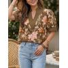 imageCicy Bell Womens Puff Short Sleeve Blouses Summer Casual Dressy V Neck Contrast Stitch Tops Loose Fit ShirtsBrown Print
