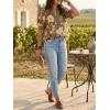 imageCicy Bell Womens Puff Short Sleeve Blouses Summer Casual Dressy V Neck Contrast Stitch Tops Loose Fit ShirtsBrown Print