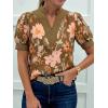 imageCicy Bell Womens Puff Short Sleeve Blouses Summer Casual Dressy V Neck Contrast Stitch Tops Loose Fit ShirtsBrown Print