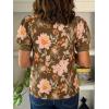 imageCicy Bell Womens Puff Short Sleeve Blouses Summer Casual Dressy V Neck Contrast Stitch Tops Loose Fit ShirtsBrown Print