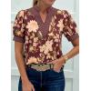 imageCicy Bell Womens Puff Short Sleeve Blouses Summer Casual Dressy V Neck Contrast Stitch Tops Loose Fit ShirtsBurgundy Print