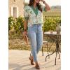 imageCicy Bell Womens Puff Short Sleeve Blouses Summer Casual Dressy V Neck Contrast Stitch Tops Loose Fit ShirtsGreen Print