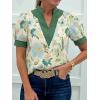 imageCicy Bell Womens Puff Short Sleeve Blouses Summer Casual Dressy V Neck Contrast Stitch Tops Loose Fit ShirtsGreen Print