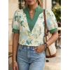 imageCicy Bell Womens Puff Short Sleeve Blouses Summer Casual Dressy V Neck Contrast Stitch Tops Loose Fit ShirtsGreen Print