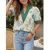 imageCicy Bell Womens Puff Short Sleeve Blouses Summer Casual Dressy V Neck Contrast Stitch Tops Loose Fit ShirtsGreen Print