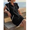imageCicy Bell Womens Ruffle Cap Sleeve Sweatshirt Dress Summer Oversized V Neck Quarter Zip Mini Dresses Casual Vacation OutfitsBlack