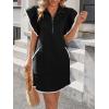 imageCicy Bell Womens Ruffle Cap Sleeve Sweatshirt Dress Summer Oversized V Neck Quarter Zip Mini Dresses Casual Vacation OutfitsBlack