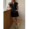 imageCicy Bell Womens Ruffle Cap Sleeve Sweatshirt Dress Summer Oversized V Neck Quarter Zip Mini Dresses Casual Vacation OutfitsBlack