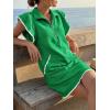 imageCicy Bell Womens Ruffle Cap Sleeve Sweatshirt Dress Summer Oversized V Neck Quarter Zip Mini Dresses Casual Vacation OutfitsGreen