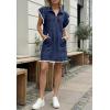 imageCicy Bell Womens Ruffle Cap Sleeve Sweatshirt Dress Summer Oversized V Neck Quarter Zip Mini Dresses Casual Vacation OutfitsNavy