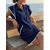 imageCicy Bell Womens Ruffle Cap Sleeve Sweatshirt Dress Summer Oversized V Neck Quarter Zip Mini Dresses Casual Vacation OutfitsNavy