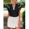 imageCicy Bell Womens Ruffle Cap Sleeve Tops Color Block V Neck Dressy Casual Blouses Summer Pleated Loose Fit ShirtsBlue Black