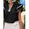 imageCicy Bell Womens Ruffle Cap Sleeve Tops Color Block V Neck Dressy Casual Blouses Summer Pleated Loose Fit ShirtsBlue Black