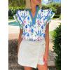 imageCicy Bell Womens Ruffle Cap Sleeve Tops Color Block V Neck Dressy Casual Blouses Summer Pleated Loose Fit ShirtsBlue Print
