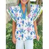 imageCicy Bell Womens Ruffle Cap Sleeve Tops Color Block V Neck Dressy Casual Blouses Summer Pleated Loose Fit ShirtsBlue Print