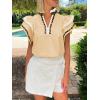 imageCicy Bell Womens Ruffle Cap Sleeve Tops Color Block V Neck Dressy Casual Blouses Summer Pleated Loose Fit ShirtsCamel Beige