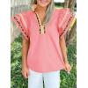 imageCicy Bell Womens Ruffle Cap Sleeve Tops Color Block V Neck Dressy Casual Blouses Summer Pleated Loose Fit ShirtsPink Leopard Print