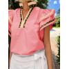 imageCicy Bell Womens Ruffle Cap Sleeve Tops Color Block V Neck Dressy Casual Blouses Summer Pleated Loose Fit ShirtsPink Leopard Print